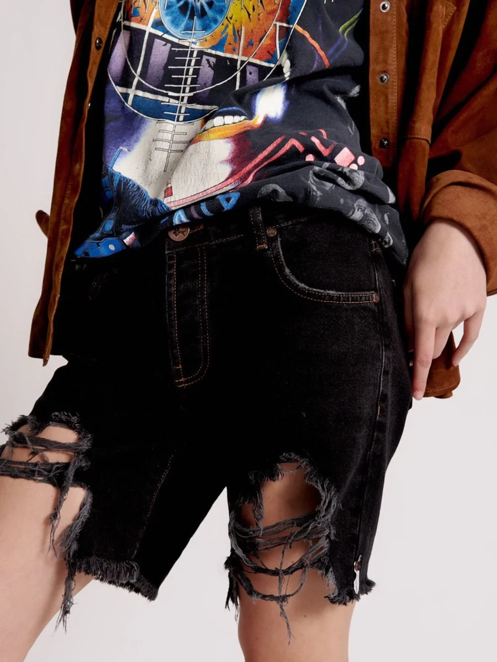 FREE PEOPLE ONE TEASPOON Low Rise Long Length Festival Boyfriend Denim Shorts 24